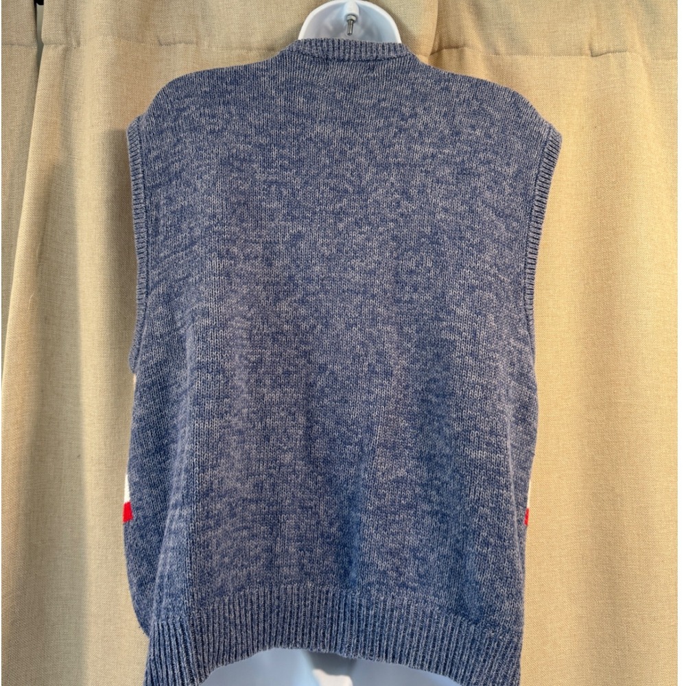 Vintage Koret Blue Beach Scene‎ Knit Vest Sweater Button Up Size L - Picture 2 of 6